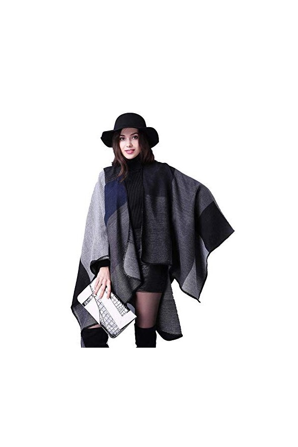LATH.PIN Femme Manteau Cape Echarpe Epaisse Large Poncho Foulard Châle Chaud Hiver Conceptions Géométriques Irrégulier Viole