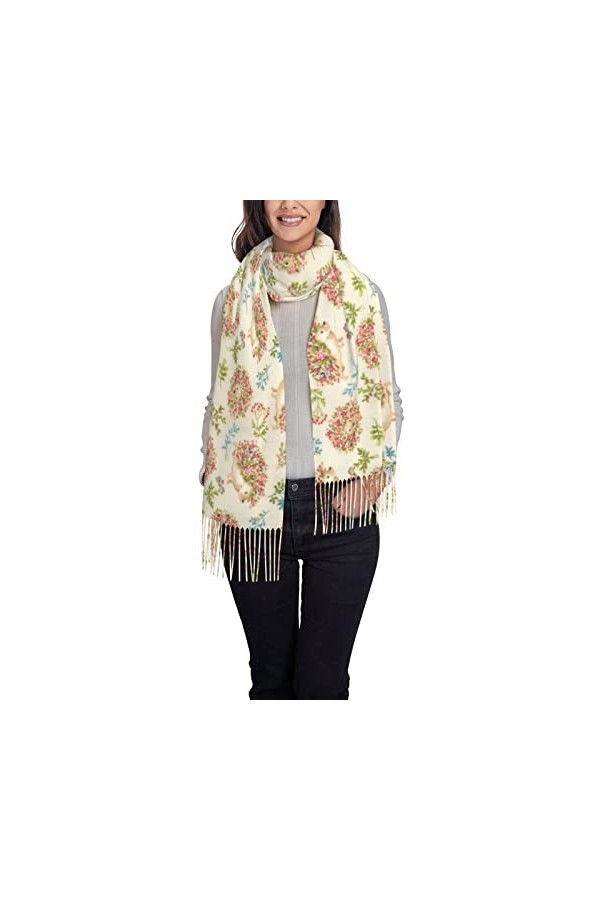 ASEELO Foulard dhiver long doux et chaud en laine pour femme, Border Collie Floral, taille unique