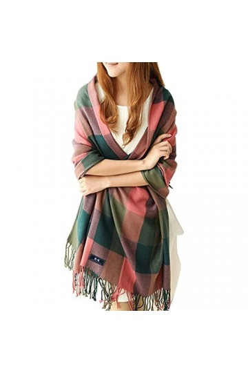 ECOMBOS Écharpe dhiver à carreaux pour femme - 200 x 70 cm - XXL - Carré - Écharpe dautomne - Écharpe dhiver à carreaux ta