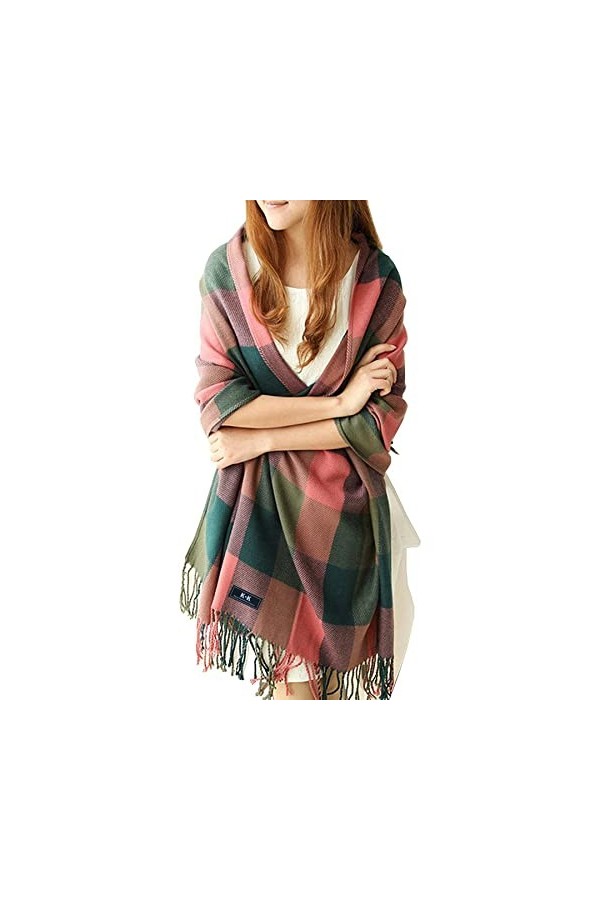 ECOMBOS Écharpe dhiver à carreaux pour femme - 200 x 70 cm - XXL - Carré - Écharpe dautomne - Écharpe dhiver à carreaux ta
