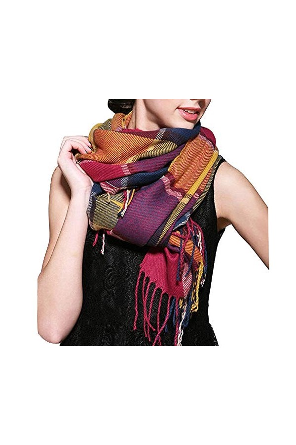 ECOMBOS Écharpe dhiver à carreaux pour femme - 200 x 70 cm - XXL - Carré - Écharpe dautomne - Écharpe dhiver à carreaux ta