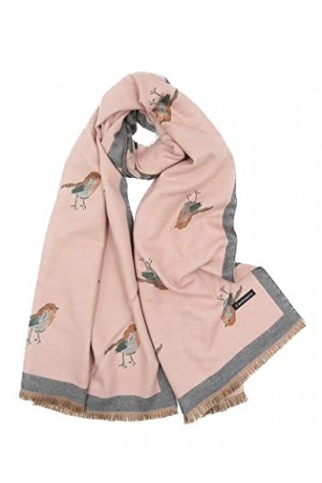 Claudia & Jason® Écharpe dhiver douce et chaude avec imprimé rouge-gorge pour femme Livré avec boîte cadeau, rose