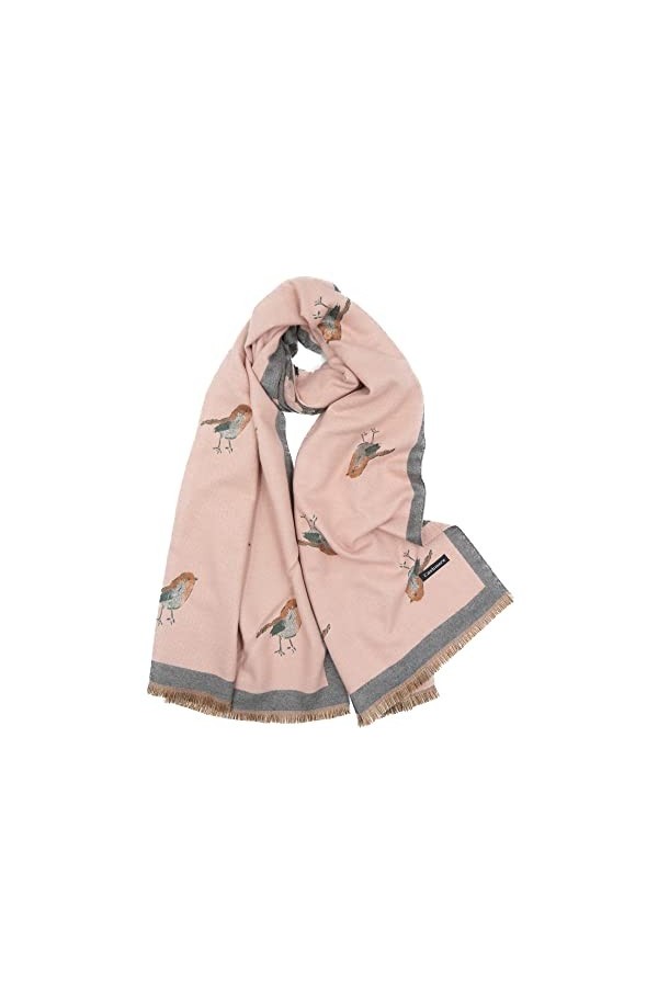 Claudia & Jason® Écharpe dhiver douce et chaude avec imprimé rouge-gorge pour femme Livré avec boîte cadeau, rose