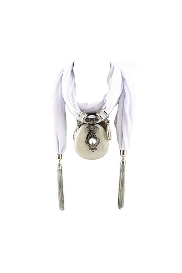 Kofun Écharpe Femme, Collier à écharpe Pendentif Goutte deau Gris