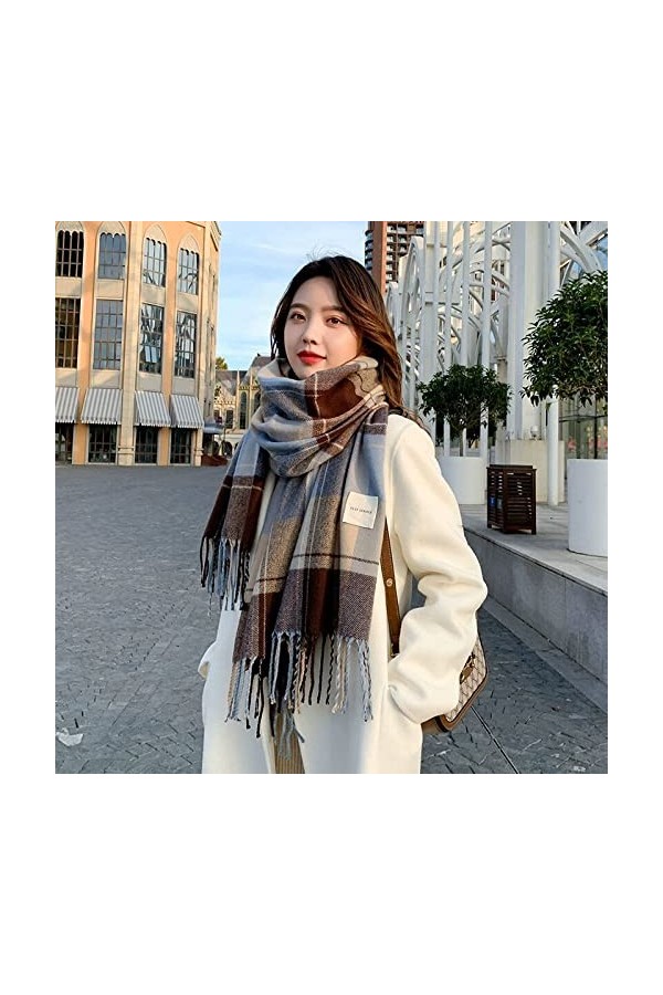 Écharpe tartan dhiver – Longue écharpe tartan à carreaux pour femme, style britannique pour femme, longue étole classique, b