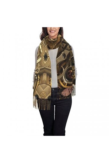 ASEELO Écharpe dhiver longue douce et chaude en laine pour femme Motif camouflage Bleu, Engrenages Steampunk., taille unique