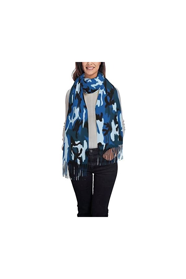 ASEELO Écharpe dhiver longue douce et chaude en laine pour femme Motif camouflage Bleu, Engrenages Steampunk., taille unique