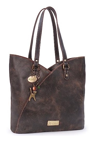 Catwalk Collection Handbags - Grand Cabas Femme - Sac à Main Porté Épaule Tulipe - Cuir veilli - ABIGAIL - Marron