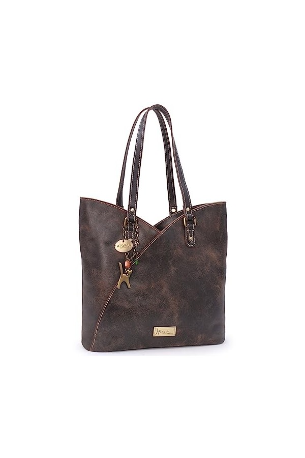 Catwalk Collection Handbags - Grand Cabas Femme - Sac à Main Porté Épaule Tulipe - Cuir veilli - ABIGAIL - Marron