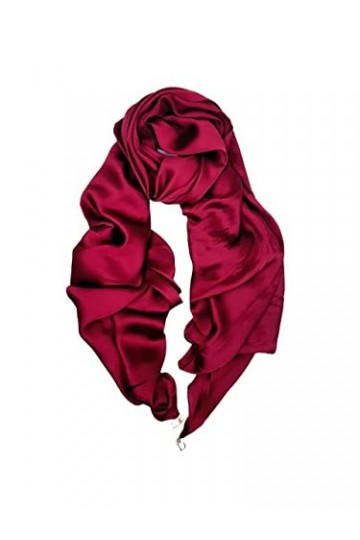 Écharpe unie soyeuse pour femme - Légère et douce - Pour hijab, bordeaux, taille unique
