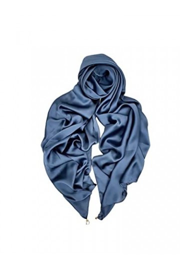 Écharpe unie et soyeuse pour femme - Légère, fine et douce - Pour hijab gris bleu , gris/bleu, taille unique