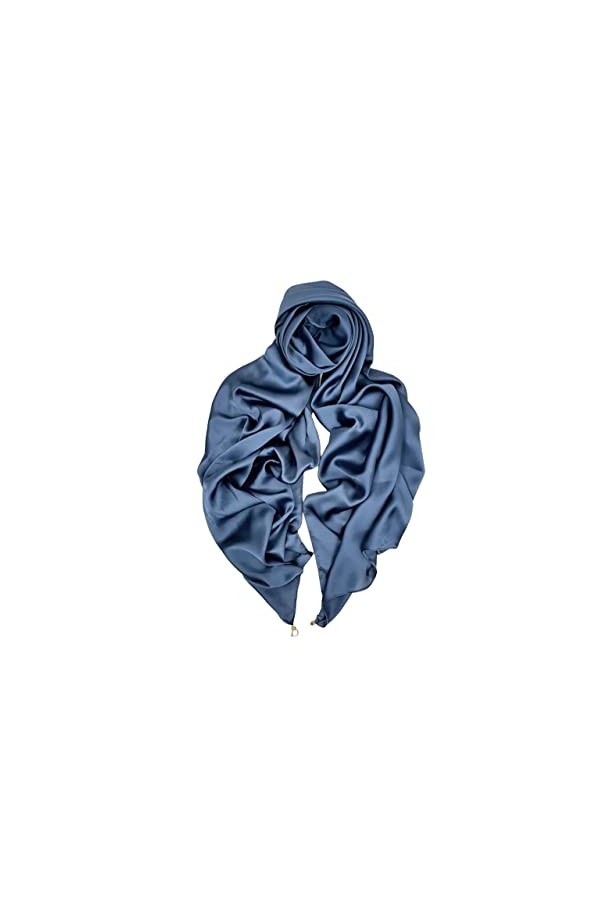 Écharpe unie et soyeuse pour femme - Légère, fine et douce - Pour hijab gris bleu , gris/bleu, taille unique