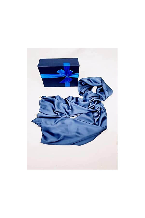 Écharpe unie et soyeuse pour femme - Légère, fine et douce - Pour hijab gris bleu , gris/bleu, taille unique