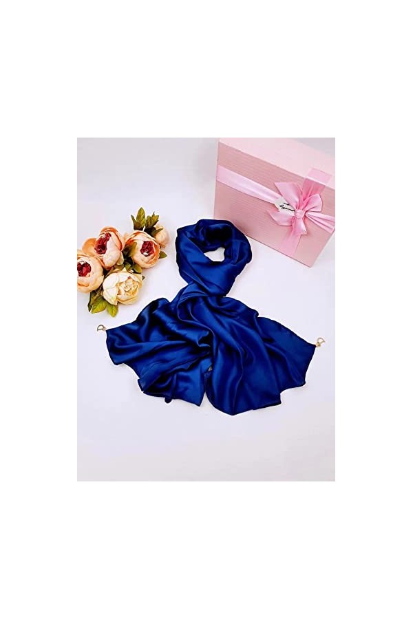 Écharpe unie et soyeuse pour femme - Légère - Fine et douce - Pour hijab - Bleu marine, Bleu marine - Bleu, taille unique