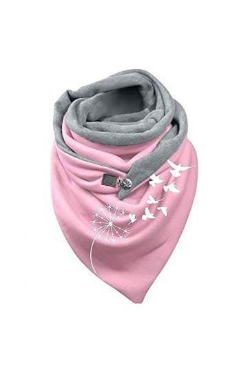 JERFER Écharpe Triangle Femme Hiver Chaud Foulard ChâLe Pissenlit Boutons Imprimé Wrap Écharpes Décontracté Rose