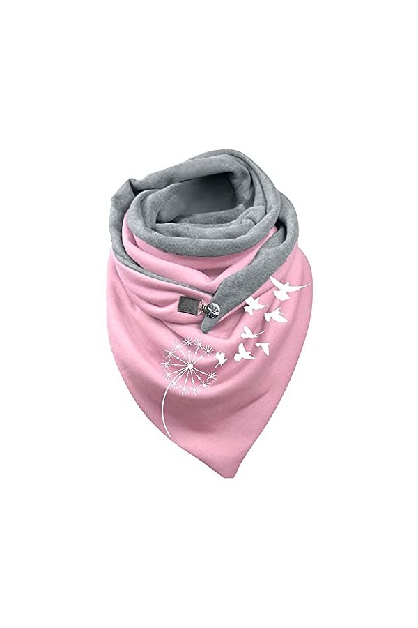JERFER Écharpe Triangle Femme Hiver Chaud Foulard ChâLe Pissenlit Boutons Imprimé Wrap Écharpes Décontracté Rose