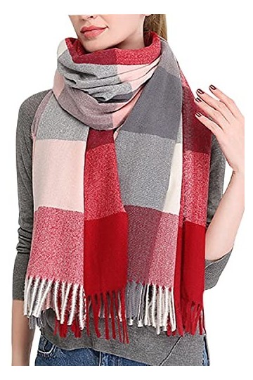 AVASAGS Écharpe à carreaux pour femme - Hiver - Carreaux de tartan - Rayures à carreaux - Motif écartement - Pour femme, roug