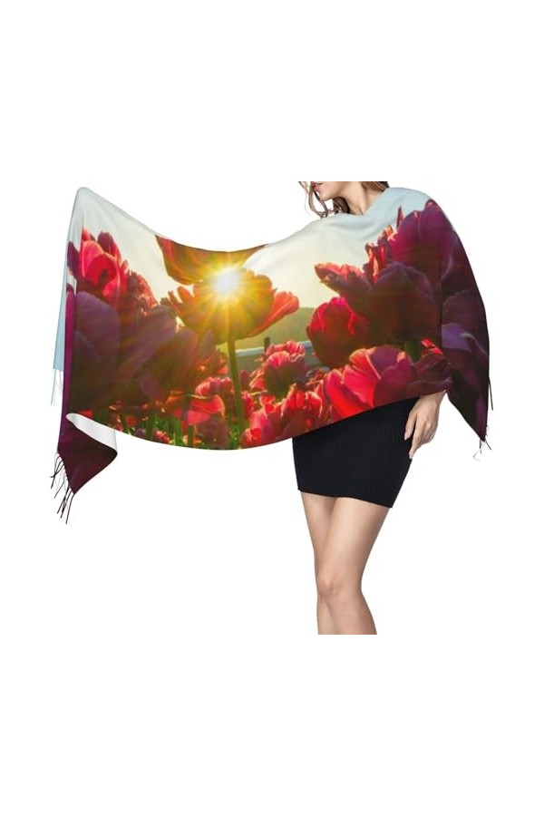 DEHIWI Nature Flowers Écharpe en cachemire pour femme Chaude, légère et confortable pour lautomne et lhiver, Noir , taille