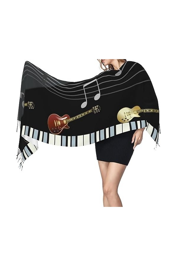DEHIWI Écharpe en cachemire pour femme avec motif guitare et piano - Chaude, légère et confortable - Pour lautomne et lhive