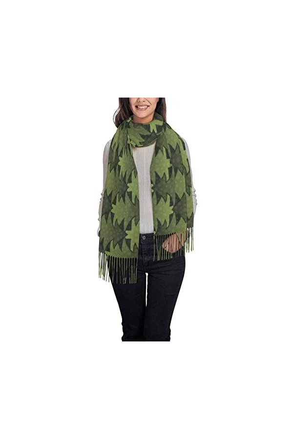 QQIAEJIA Écharpe classique à pompons pour femme - Automne et hiver - Vert - Motif sapin de Noël, Sapin de Noël vert., taille 