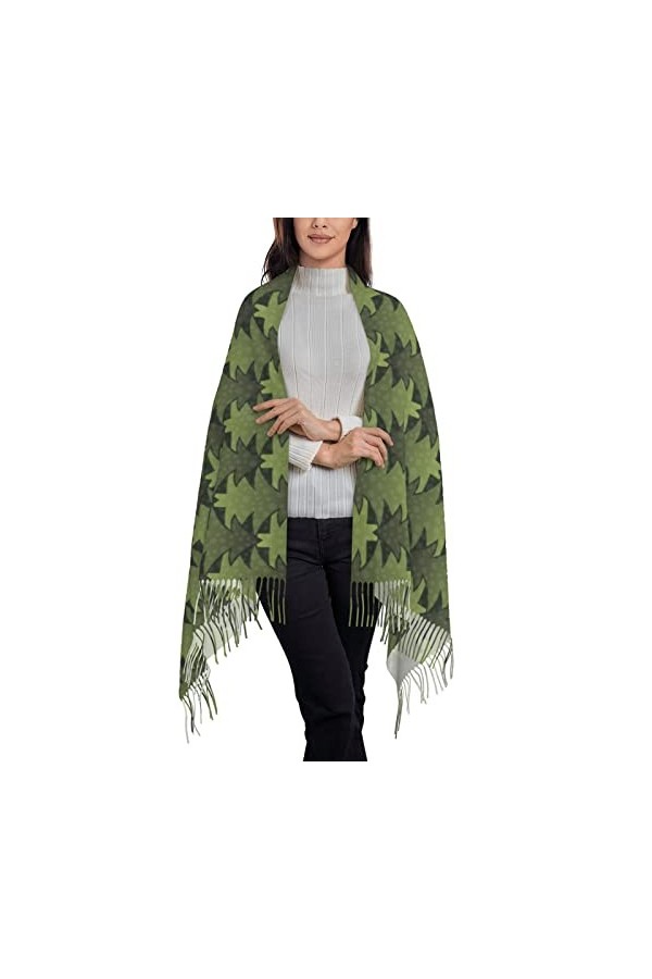 QQIAEJIA Écharpe classique à pompons pour femme - Automne et hiver - Vert - Motif sapin de Noël, Sapin de Noël vert., taille 