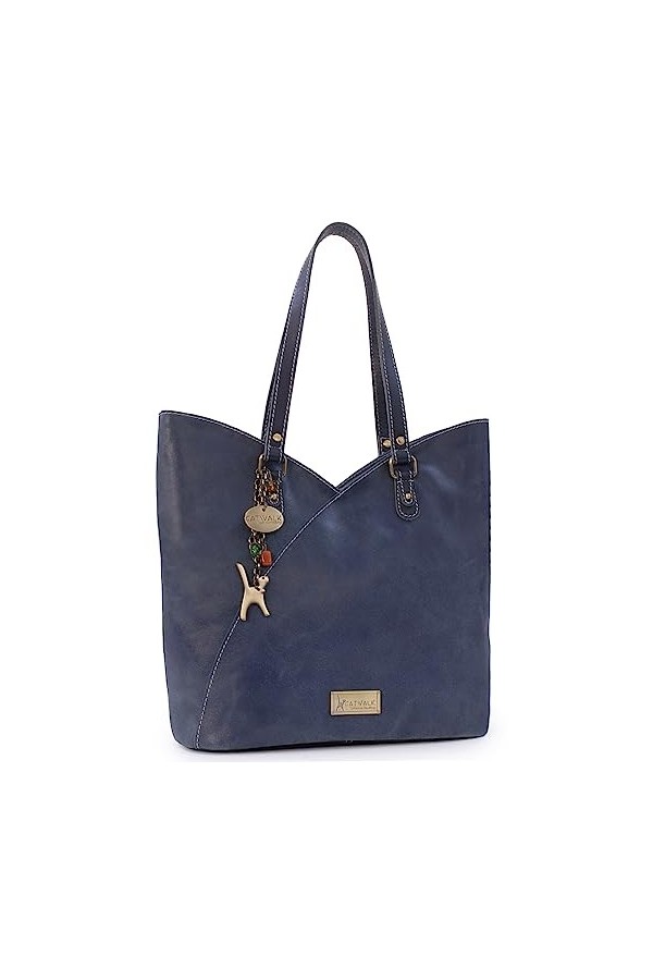 Catwalk Collection Handbags - Grand Cabas Femme - Sac à Main Porté Épaule Tulipe - Cuir veilli - ABIGAIL - Marron