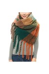 Aodafei Echarpe Femme Hiver Plaid,Grande écharpes Femmes Longues Chaude Écharpe Châle Plaid Multicolore,Orange Vert Arc-en-ci
