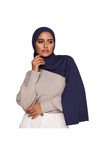 VOILE CHIC Écharpe Hijab en jersey de qualité supérieure pour femme – Écharpe islamique Hijabs, bleu marine, 69" x 27" 175 c