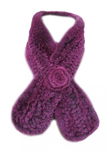 DTLDYG Femme Un Fleur Forrure Veritable de Lapin Rex Echarpe Pourpre 