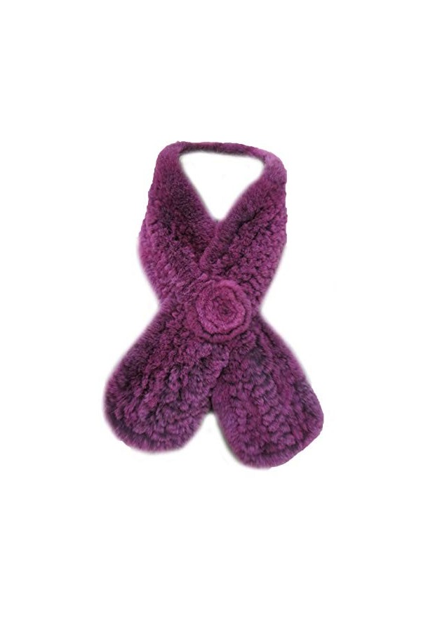 DTLDYG Femme Un Fleur Forrure Veritable de Lapin Rex Echarpe Pourpre 