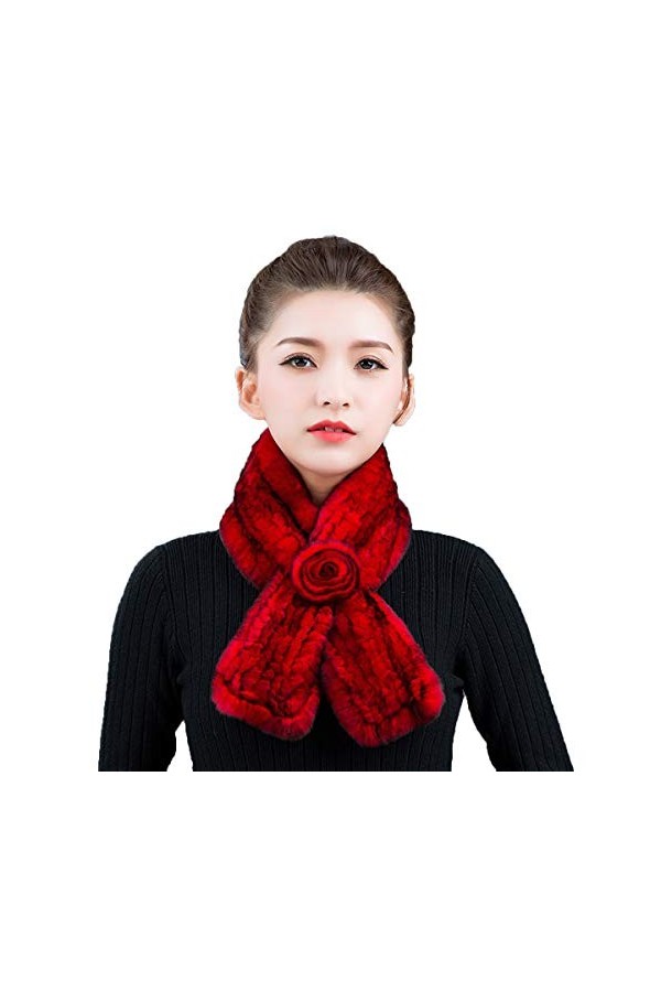DTLDYG Femme Un Fleur Forrure Veritable de Lapin Rex Echarpe Pourpre 