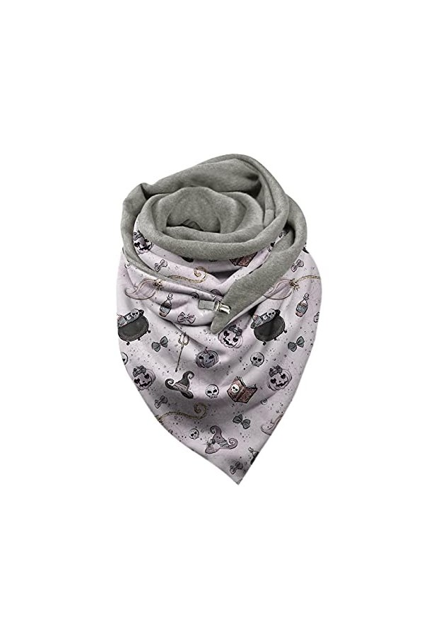 WOZOW Châles Femme Chaudes Hiver Halloween Imprimer Bouton Doux Wrap Décontracté Imprimé Tête De Mort écharpes écharpe Triang