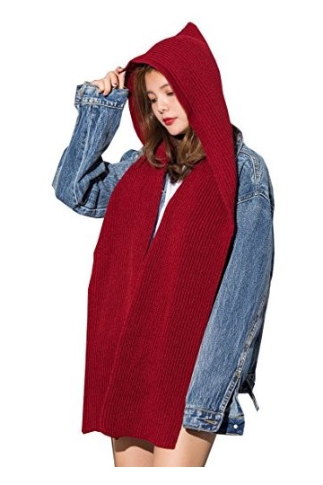 Hilmocho Femme Hiver Capuche Chaude Écharpe Fille Écharpe Tricotée Douce Oreille Foulard Neckwarmer Chapeau à Capuche