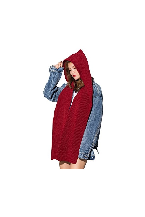 Hilmocho Femme Hiver Capuche Chaude Écharpe Fille Écharpe Tricotée Douce Oreille Foulard Neckwarmer Chapeau à Capuche