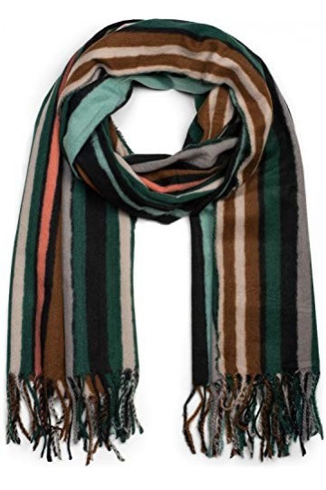 styleBREAKER écharpe pour femmes avec motif de rayures colorées et longues franges, color blocking, hiver, étole, foulard 010