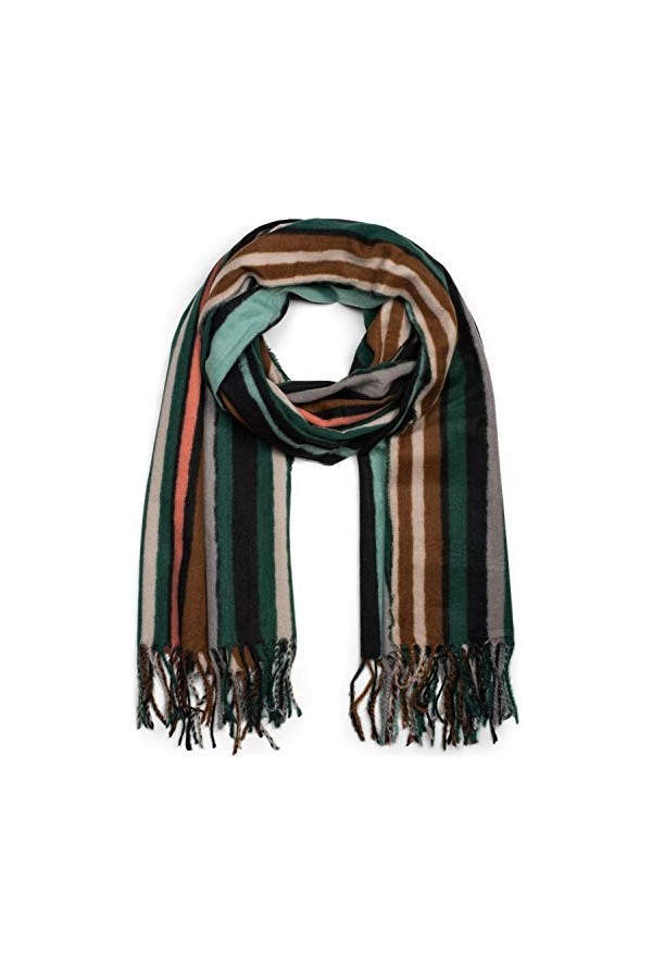 styleBREAKER écharpe pour femmes avec motif de rayures colorées et longues franges, color blocking, hiver, étole, foulard 010
