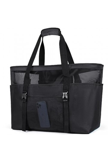 RAINSMORE Grand Sac Cabas Femme XXL en Maille avec Fermeture Éclair Tout de Plage Pliable Anti-Sable Imperméable Plusieurs Po