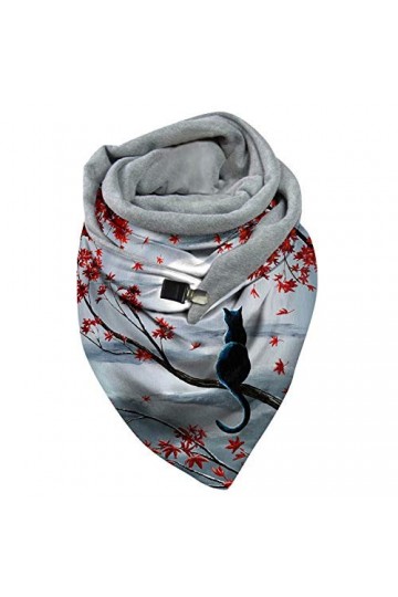 Walaka Écharpe Imprimé Chat Femme Vintage Foulards Hiver Chaud Bouton Doux Wrap Scarf Triangle Châles Décontracté