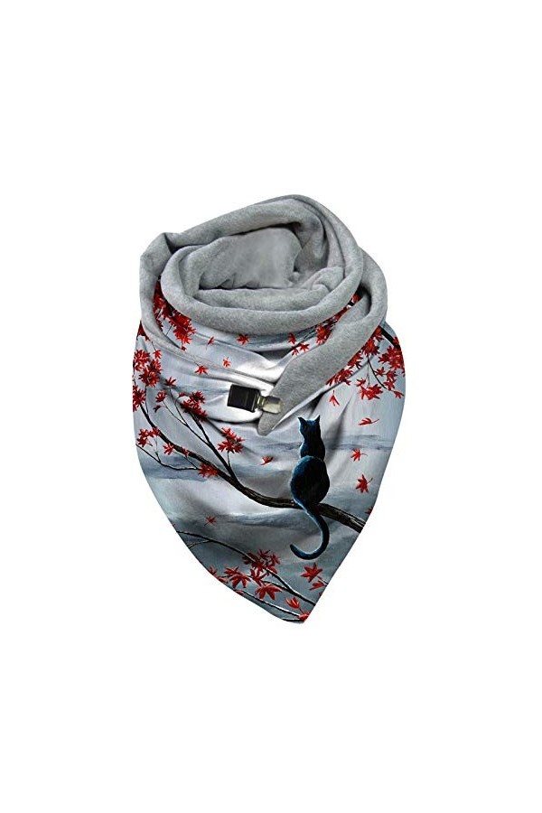 Walaka Écharpe Imprimé Chat Femme Vintage Foulards Hiver Chaud Bouton Doux Wrap Scarf Triangle Châles Décontracté