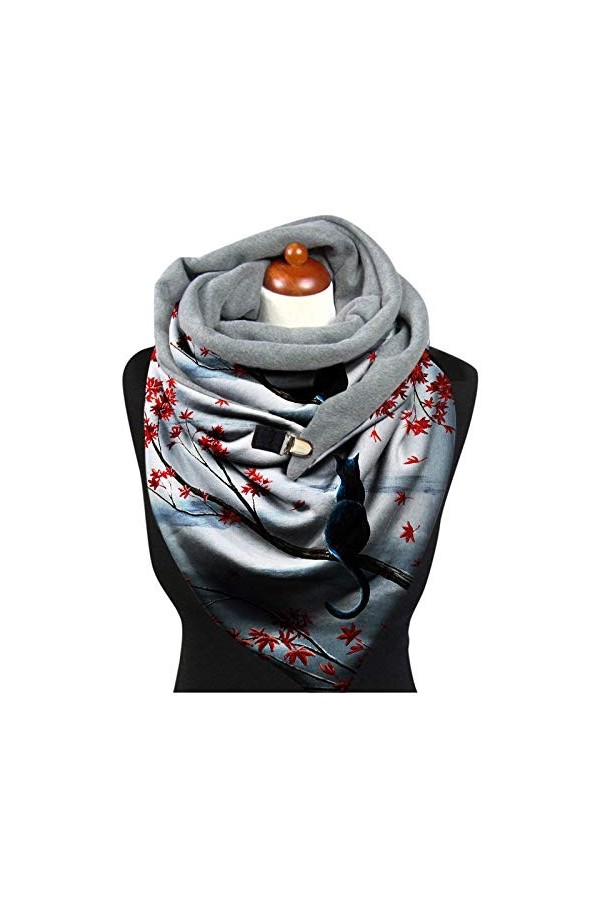 Walaka Écharpe Imprimé Chat Femme Vintage Foulards Hiver Chaud Bouton Doux Wrap Scarf Triangle Châles Décontracté