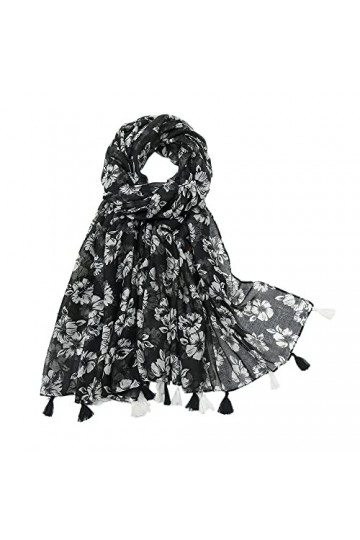 Muzboo Écharpe élégante pour femme, motif à pompons, écharpe légère pour plage, soirée, mariage, 180 x 85 cm, vert + léopard,