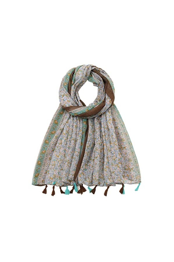 Muzboo Écharpe élégante pour femme, motif à pompons, écharpe légère pour plage, soirée, mariage, 180 x 85 cm, vert + léopard,