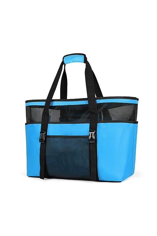 RAINSMORE Grand Sac Cabas Femme XXL en Maille avec Fermeture Éclair Tout de Plage Pliable Anti-Sable Imperméable Plusieurs Po