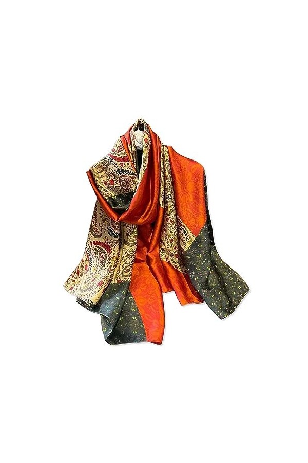 LumiSyne Foulard En Soie Femme Imprimé Fleur Colorée Motif Peinture à lHuile Artistique Foulard En Satin Longue Châle De Pro