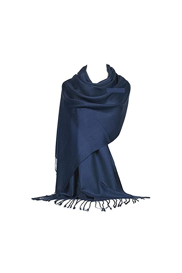 LGFM® Lisse Pashmina style Écharpe B9-88-GHNL - .B9-88-ghnl - Foncé Navy Bleu - LL
