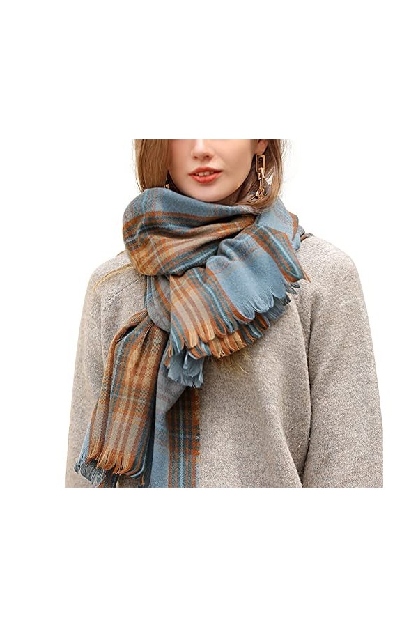 Femme Écharpe Tissée Écharpe en Imitation Cachemire Écharpe Classique à Carreaux Écharpe Longue Écharpe Etole avec Franges Éc