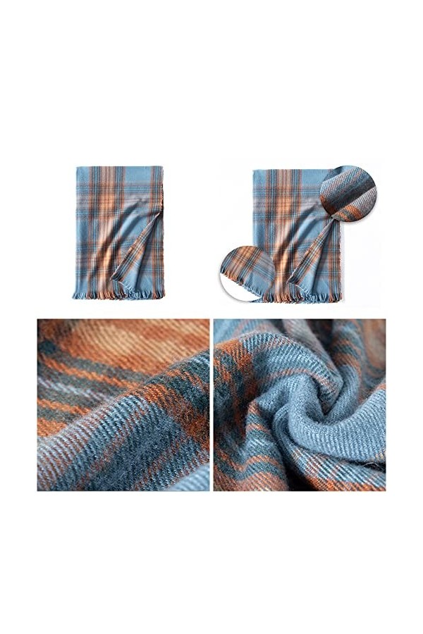 Femme Écharpe Tissée Écharpe en Imitation Cachemire Écharpe Classique à Carreaux Écharpe Longue Écharpe Etole avec Franges Éc