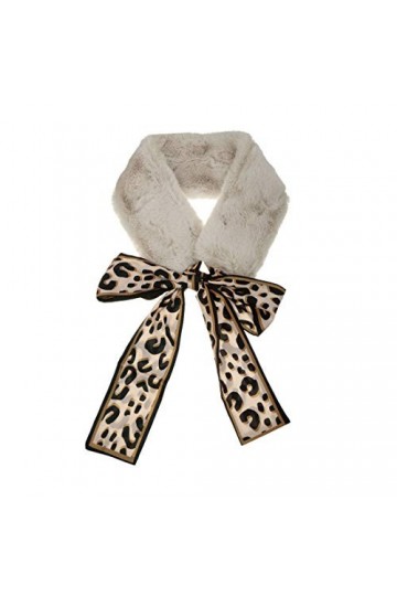 sourcing map Rubans léopard fausse fourrure hiver col enveloppant écharpe en peluche cou foulards plus chaud pour les femmes 