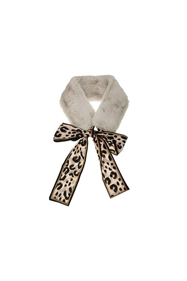 sourcing map Rubans léopard fausse fourrure hiver col enveloppant écharpe en peluche cou foulards plus chaud pour les femmes 