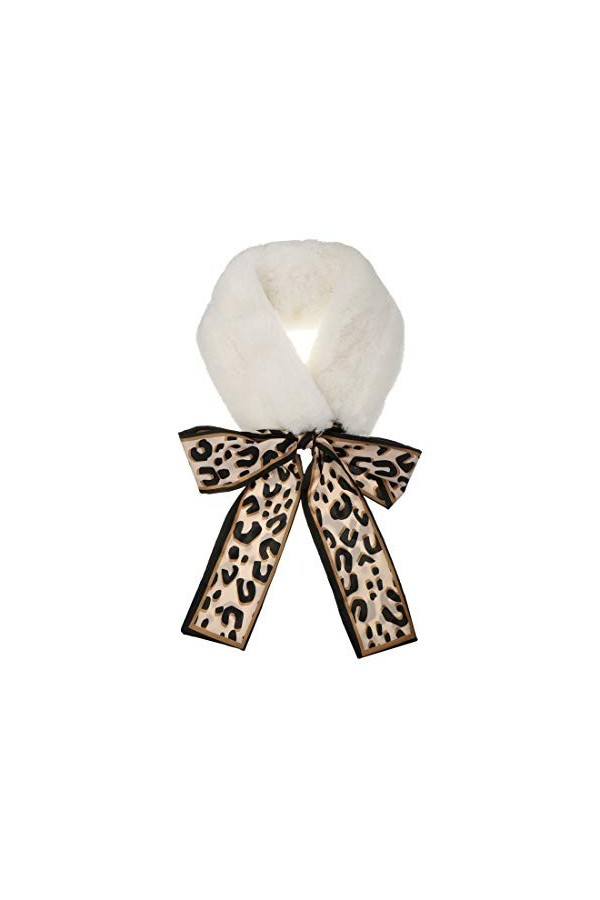 sourcing map Rubans léopard fausse fourrure hiver col enveloppant écharpe en peluche cou foulards plus chaud pour les femmes 